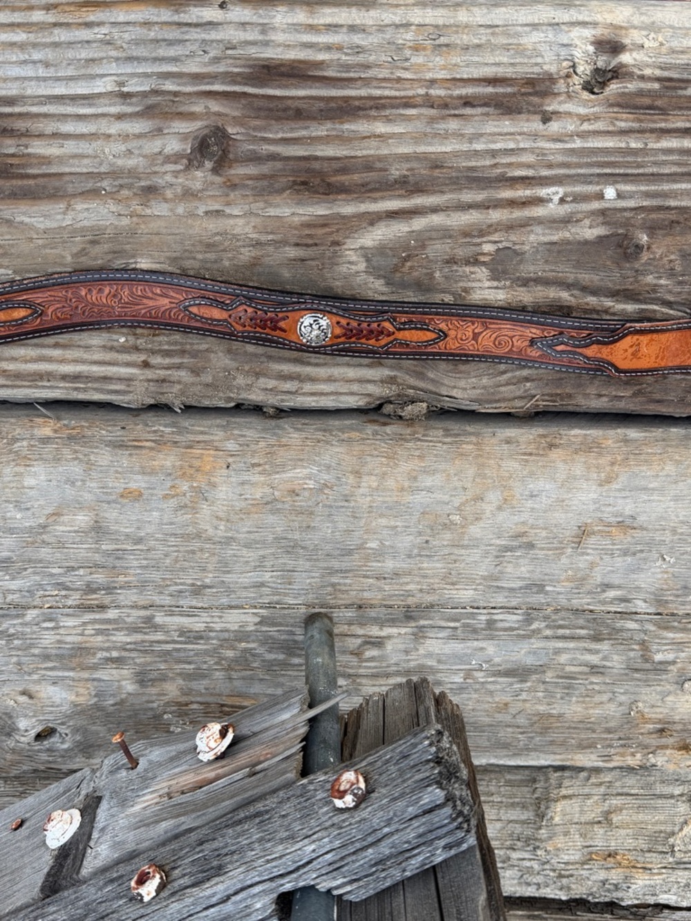 Grants Leather Western Leather Belt with Decorative Stitching - Picture 4 of 4